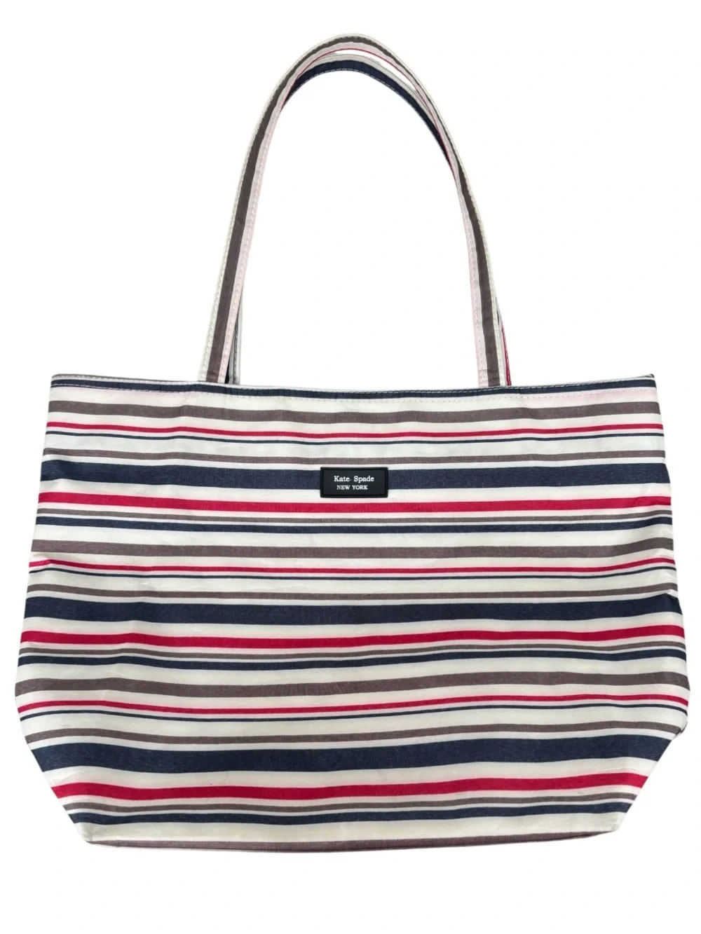 Kate Spade Striped Shoulder Bag Tote Tan Red Navy Travel Nautical Coastal Luxury
